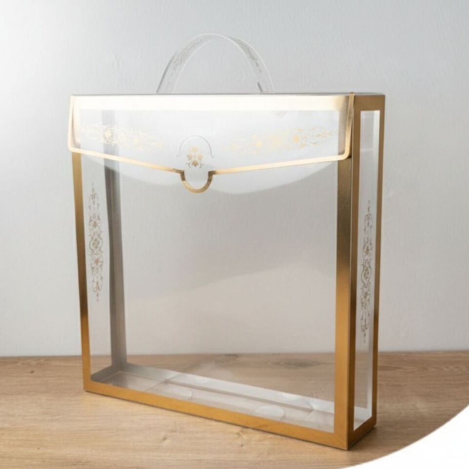 Altın Yaldızlı Asetat Çanta 100 adet - 22.5x19.5x6 cm