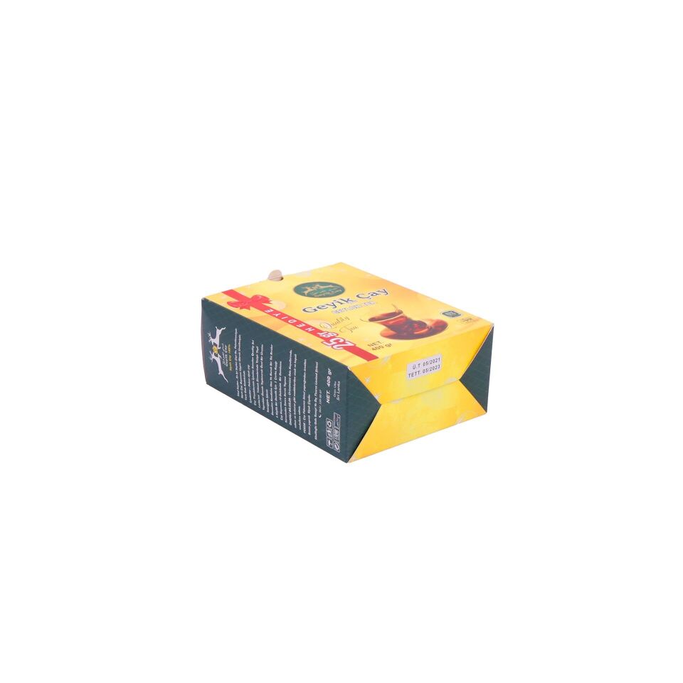 Karton Kutu KK09 (Üst Kilitli Katlanır) 5.000 adet - 19,4x12,5x14,8 cm - Mat Selefon + Altın Yaldız