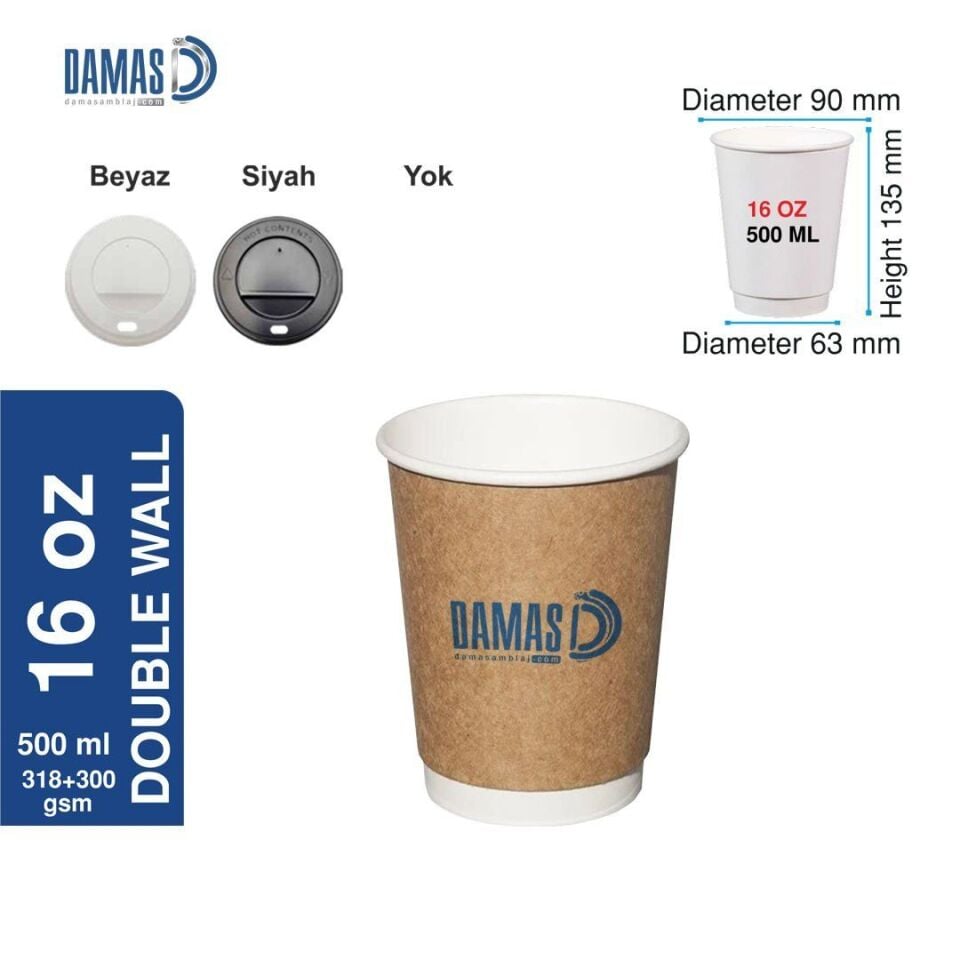 Double Kraft Bardak ( Baskılı ) CMYK - 14 oz - Beyaz - 25.000 adet
