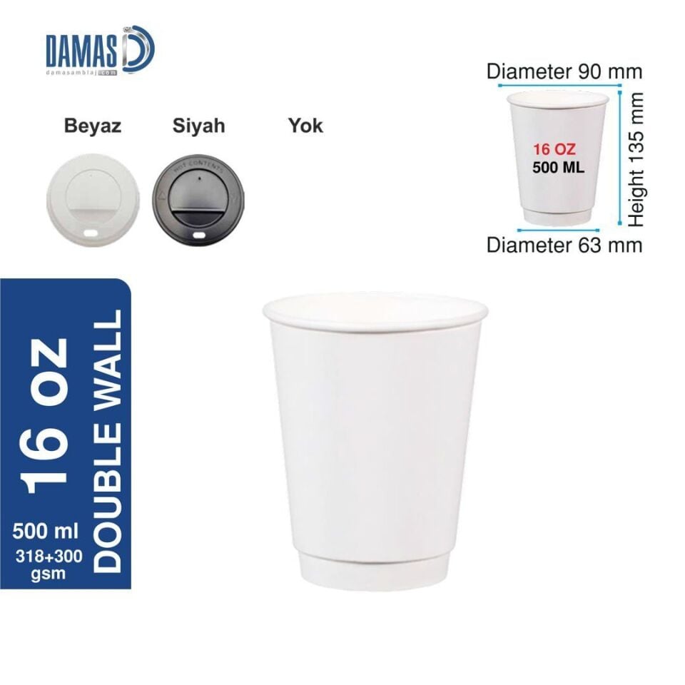 Double Beyaz Karton Bardak ( Baskısız ) 8 oz - Beyaz - 1.000 adet