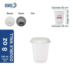 Double Beyaz Karton Bardak ( Baskısız ) 8 oz - Siyah - 1.000 adet