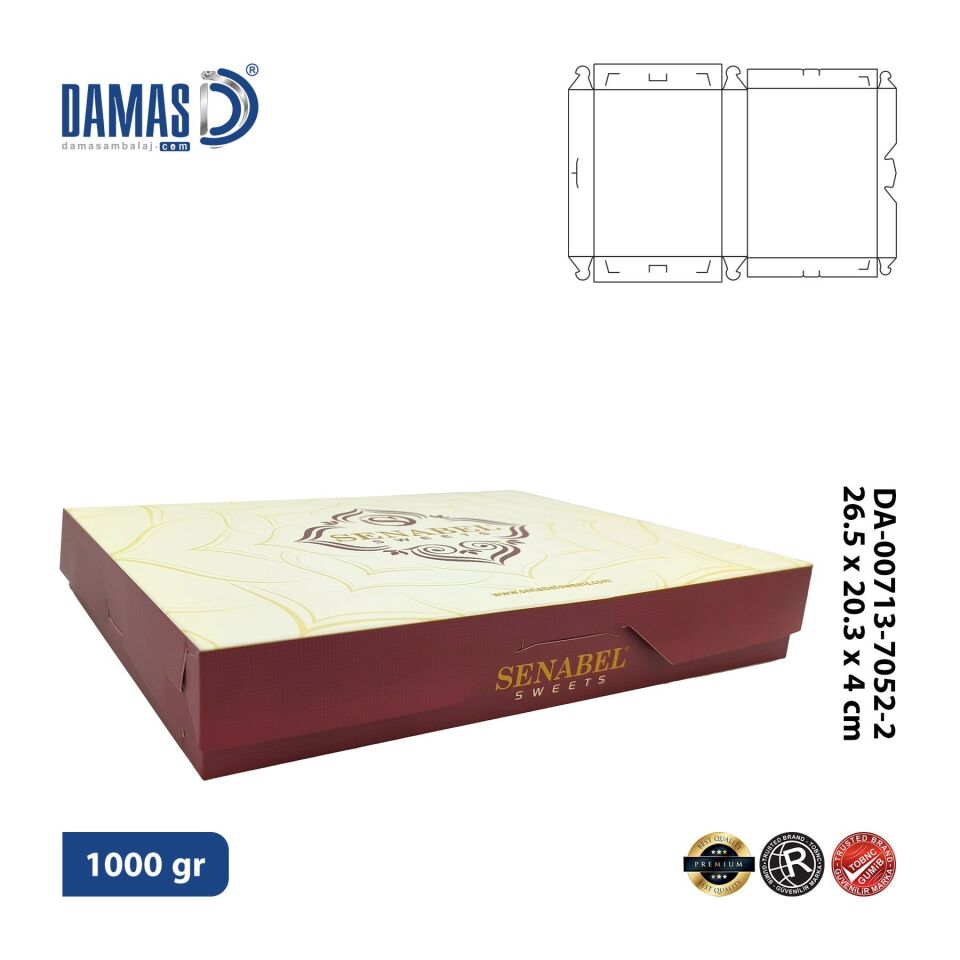 Baklava Kutusu 6'lı Kilitli ( Özel Baskı ) 3.000 adet - 26,5x20,3x4 cm - 1000gr  - İç Dış Selefonlu