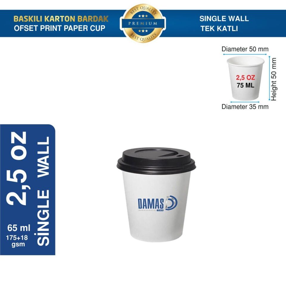Karton Bardak Tek Katlı 2,5 oz Kapaksız ( Baskılı ) Ofset Baskı - 120.000 adet