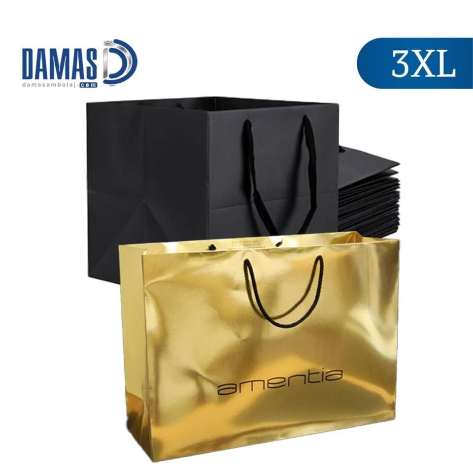 İpli Karton Çanta Baskılı (3XL-D70100) 500 adet - Mat Selefon + Kabartma Lak