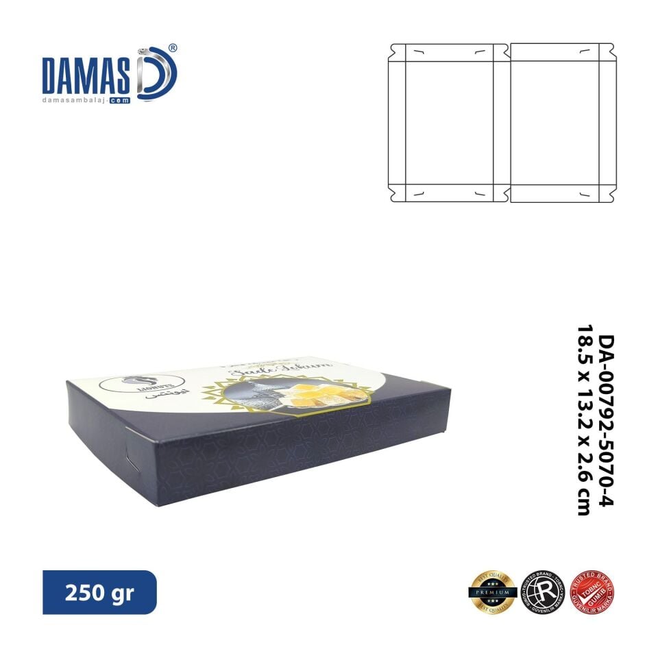 Baklava Kutusu 6'lı Kilitli ( Özel Baskı ) 10.000 adet - 26,5x20,3x4 cm - 1000gr  - İç Dış Selefon + Lak