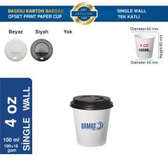 Karton Bardak Tek Katlı 4 oz ( Baskılı ) Ofset Baskı - Beyaz - 1.000.000 adet