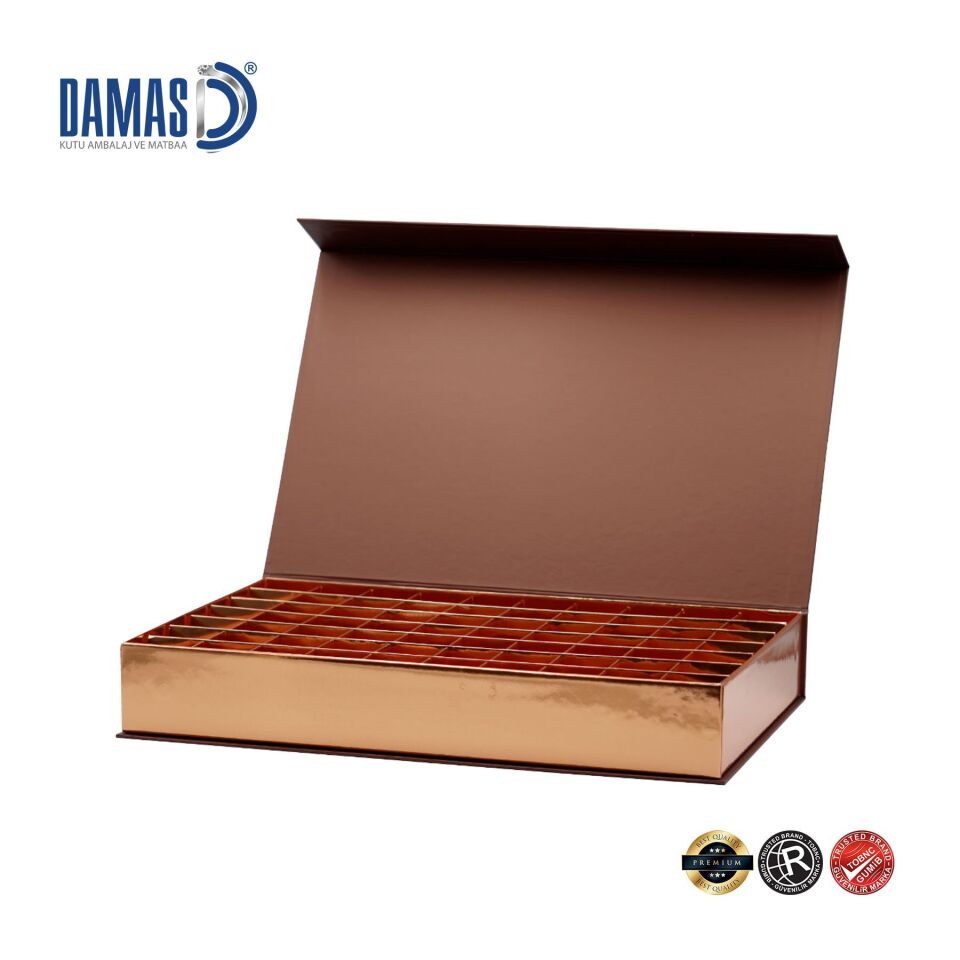 Çikolata Kutusu Mıknatıslı (Özel Üretim) 500 adet - 40 x 26 x 6 cm - Mat Selefon + Altın Yaldız