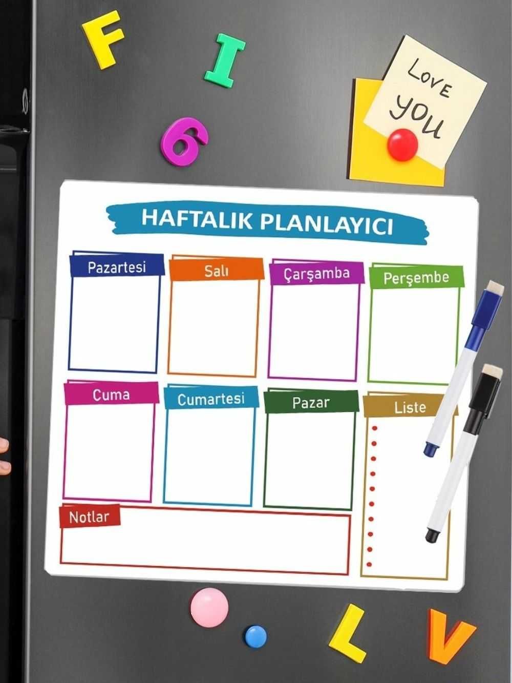 (مع قلم) ملصق لوحة مغناطيسية بيضاء للثلاجة للكتابة عليها مذكرات وبرنامج أسبوعي وملاحظات وتقويم