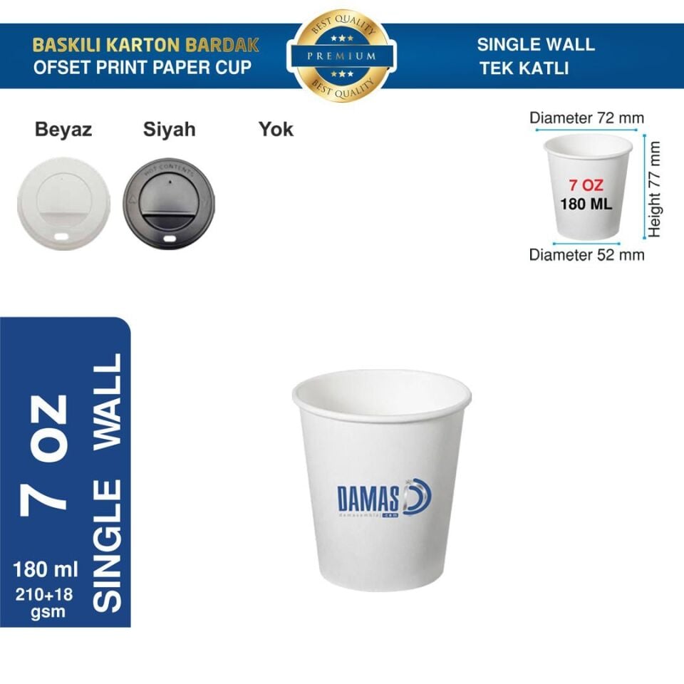 Karton Bardak Tek Katlı 7 oz (Baskılı) 100.000 adet