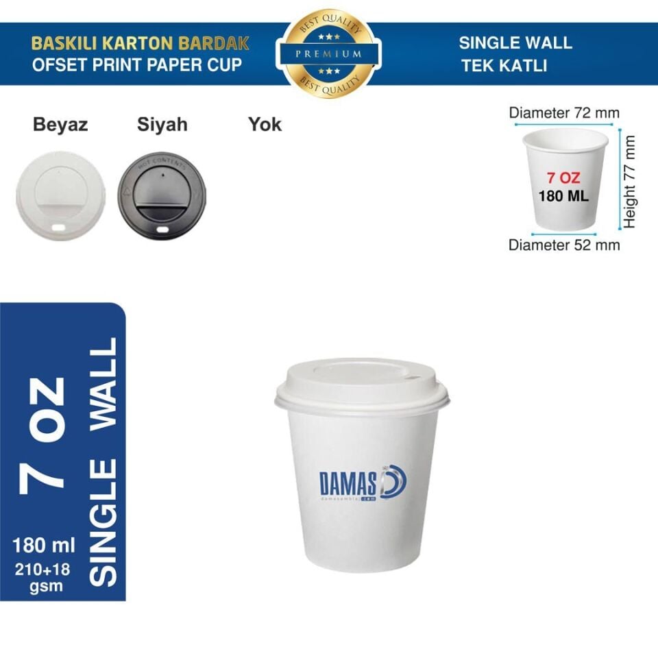 Karton Bardak Tek Katlı 7 oz (Baskılı) 21.000 adet