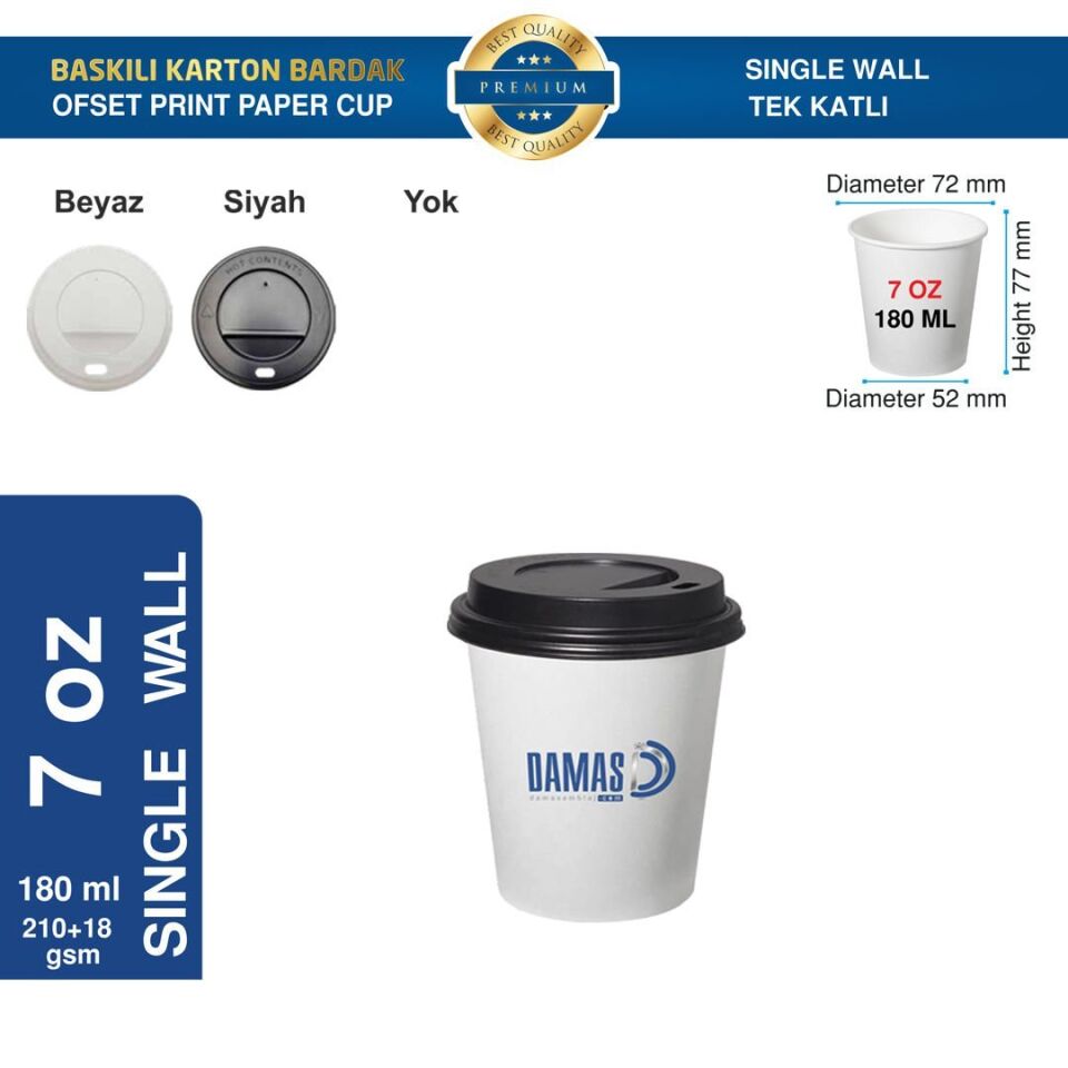 Karton Bardak Tek Katlı 7 oz (Baskılı) 21.000 adet