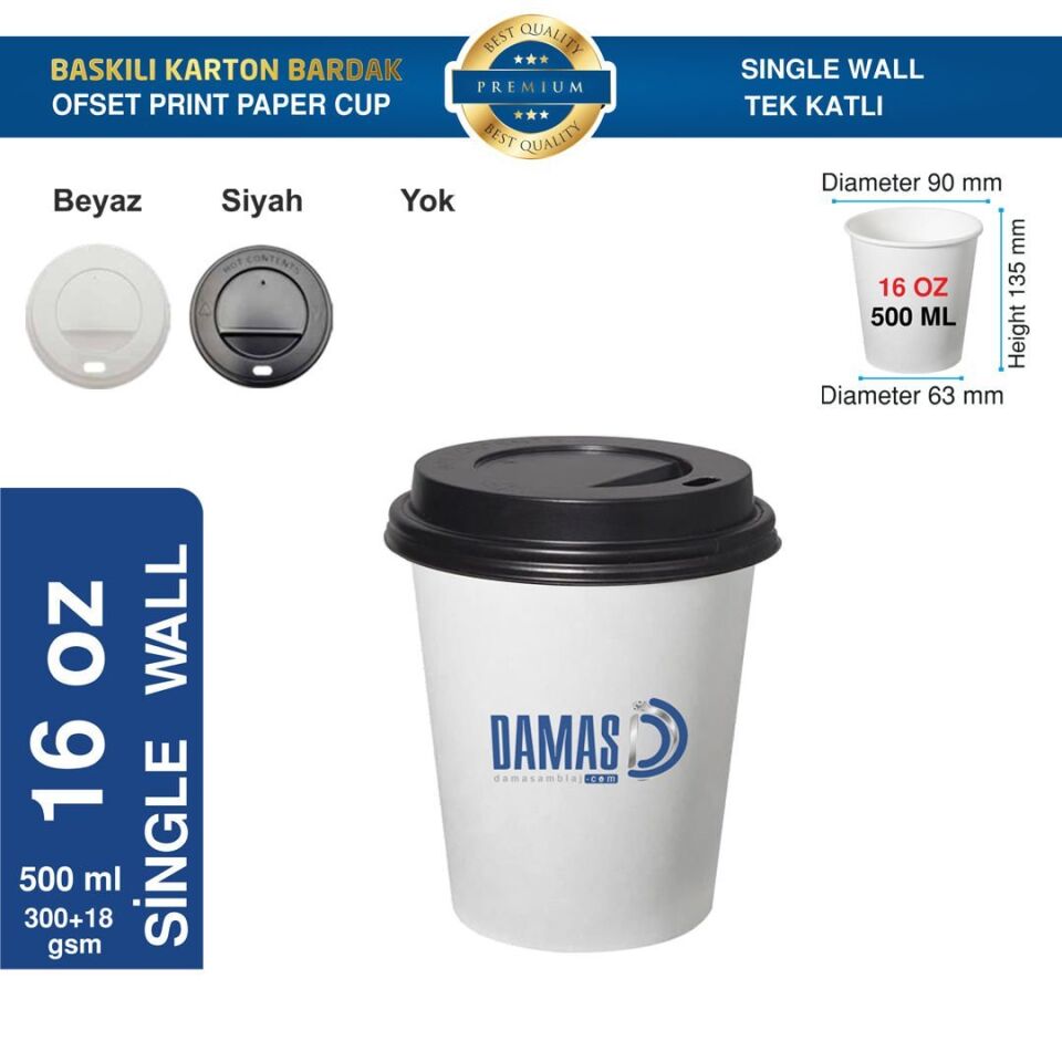 Karton Bardak Tek Katlı 16 oz (Baskılı) 200.000 adet