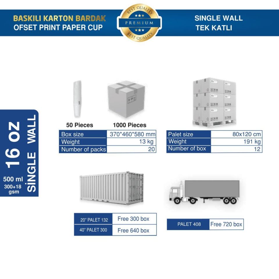 Karton Bardak Tek Katlı 16 oz (Baskılı) 200.000 adet
