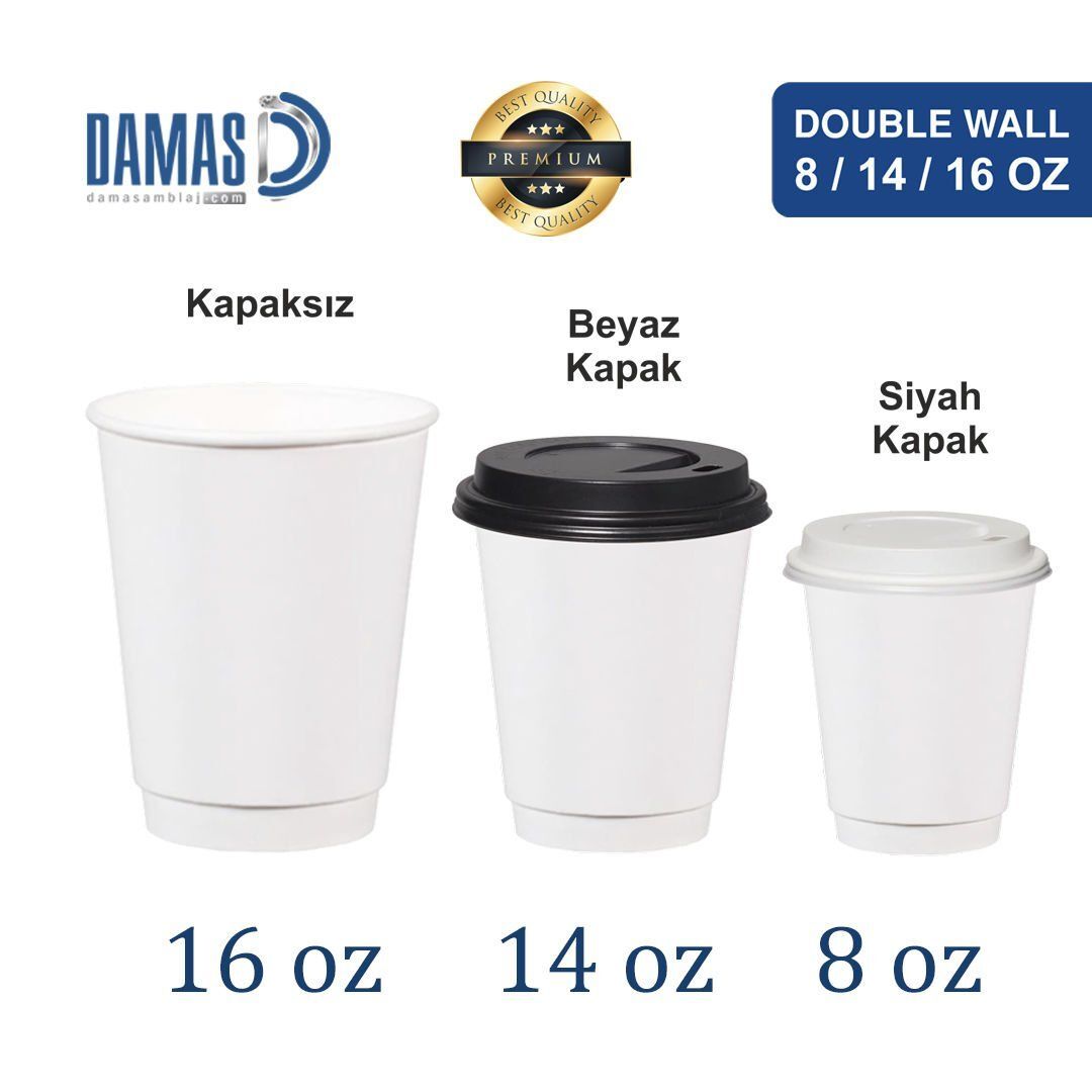 Double Beyaz Karton Bardak (Baskısız) 5.000 adet - 14 oz - Siyah