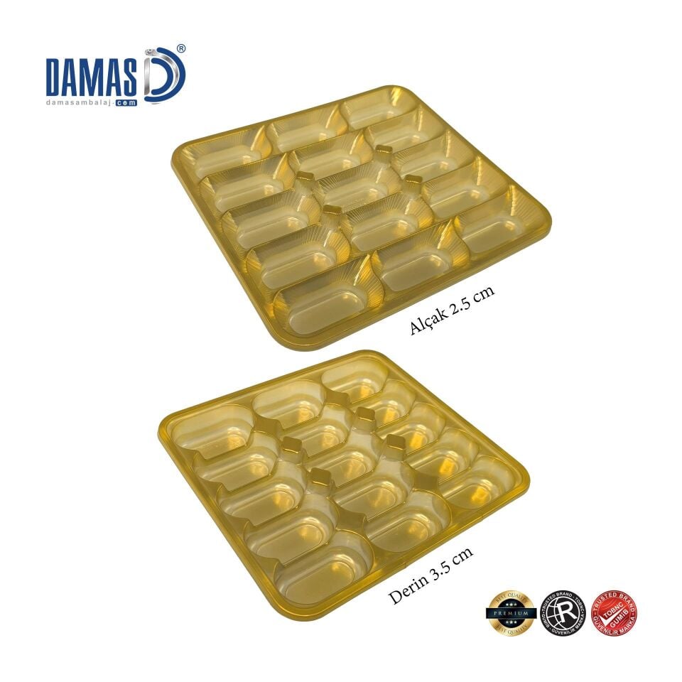 Hurma Sunum Tepsisi - Seperatörlü Vakum Plastik Tepsi 19x21 cm - 15li ( derin ) - Kapaksız