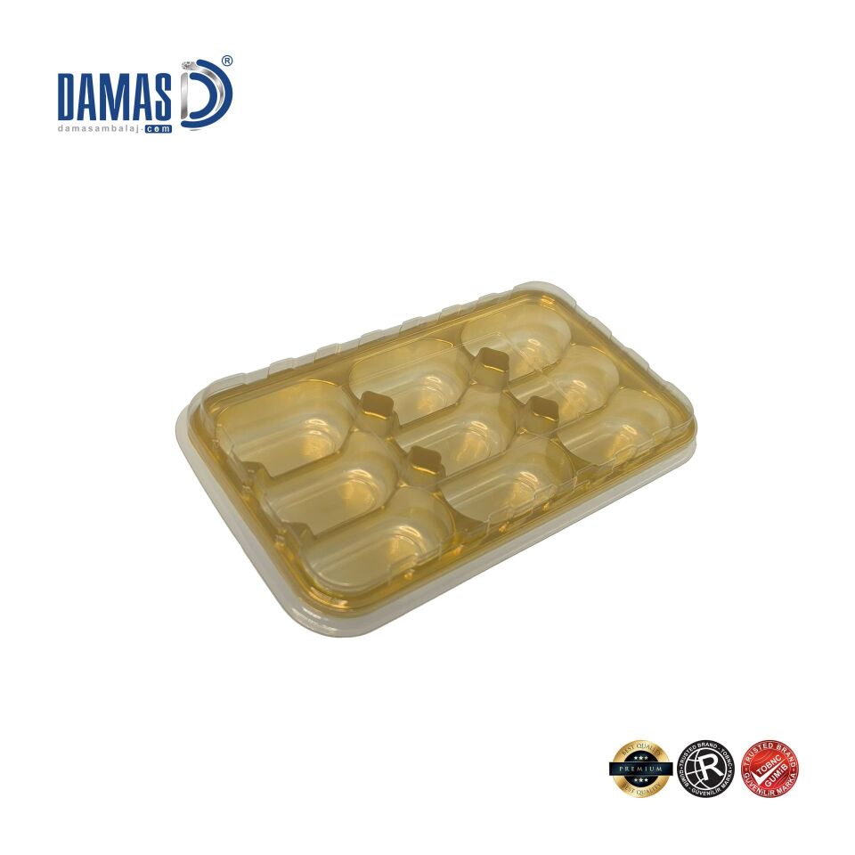 Hurma Sunum Tepsisi - Seperatörlü Vakum Plastik Tepsi 12x21 cm - 9lu ( alçak ) - Kapaklı