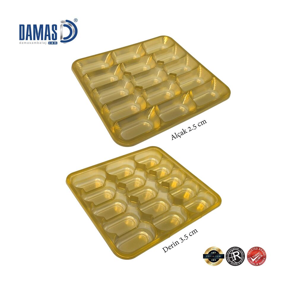 Hurma Sunum Tepsisi - Seperatörlü Vakum Plastik Tepsi 12x21 cm - 9lu ( alçak ) - Kapaklı
