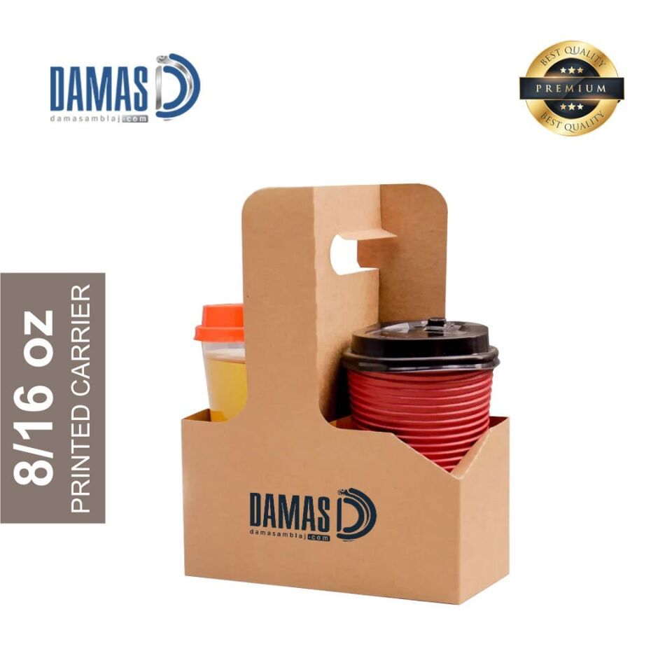 Karton Bardak Taşıyıcı Saplı Standart 2'li (Baskılı) 2.000 adet - 8-16 oz