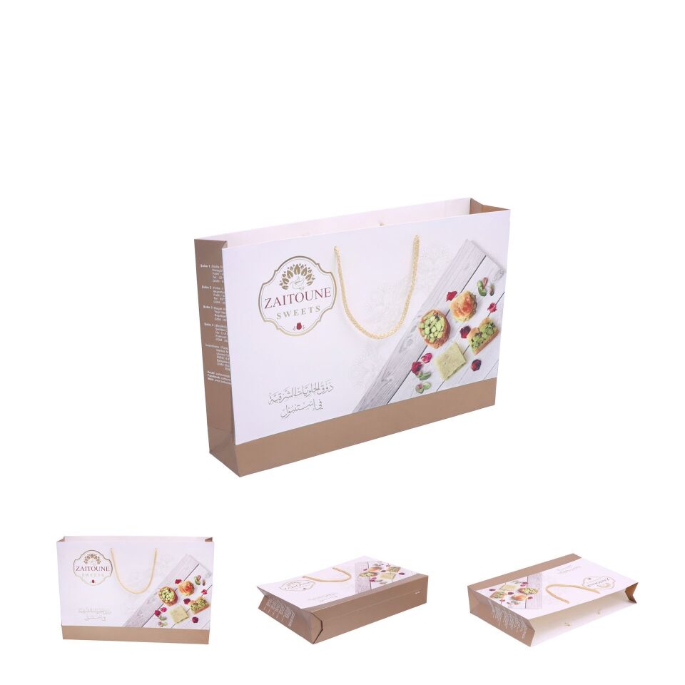 Printed Cardboard Bag with Rope (Medium) M - 500 pcs - Matte Cellophane + Gold Foil