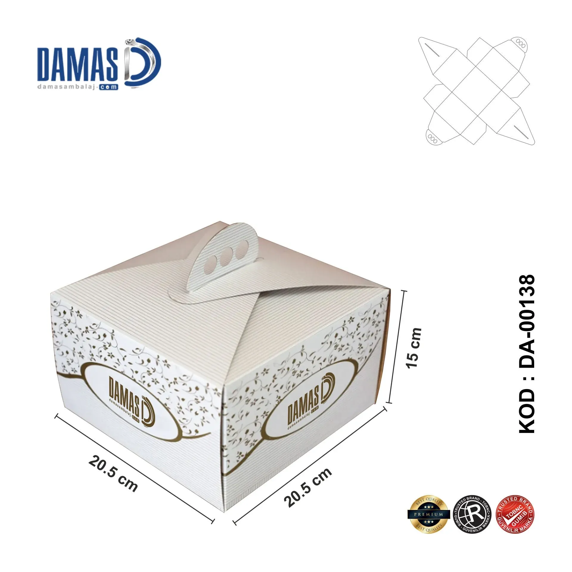 Pasta Kutusu (Baskılı) 1.000 adet  - 20.5x15x20.5 cm - İç Dış Selefonlu