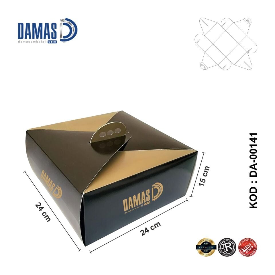 Pasta Kutusu DMPK-004 (Baskılı) 1.000 adet  - 25.5x14.5x25.5 cm - İç Dış Selefonlu