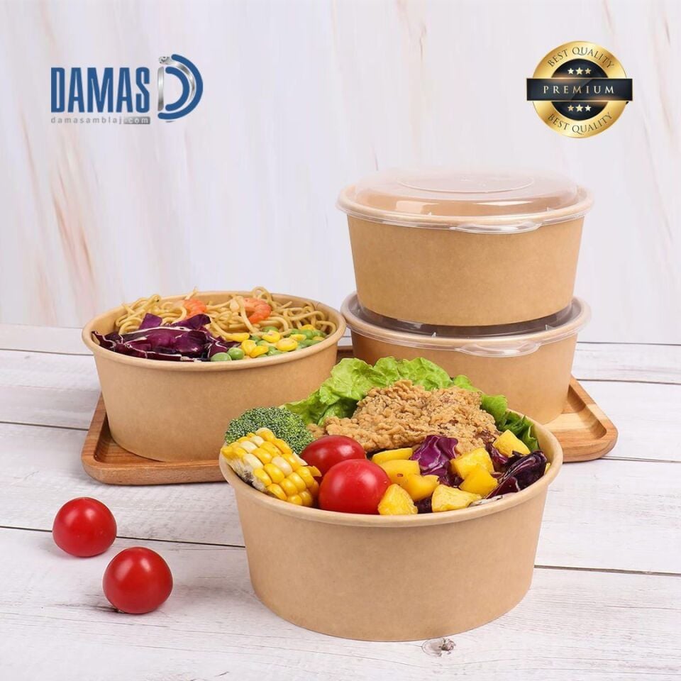 Salata Kasesi Kraft ( Baskılı / Baskısız ) Baskısız - 50.000 adet - 33 OZ 1000 cc - PET Lid