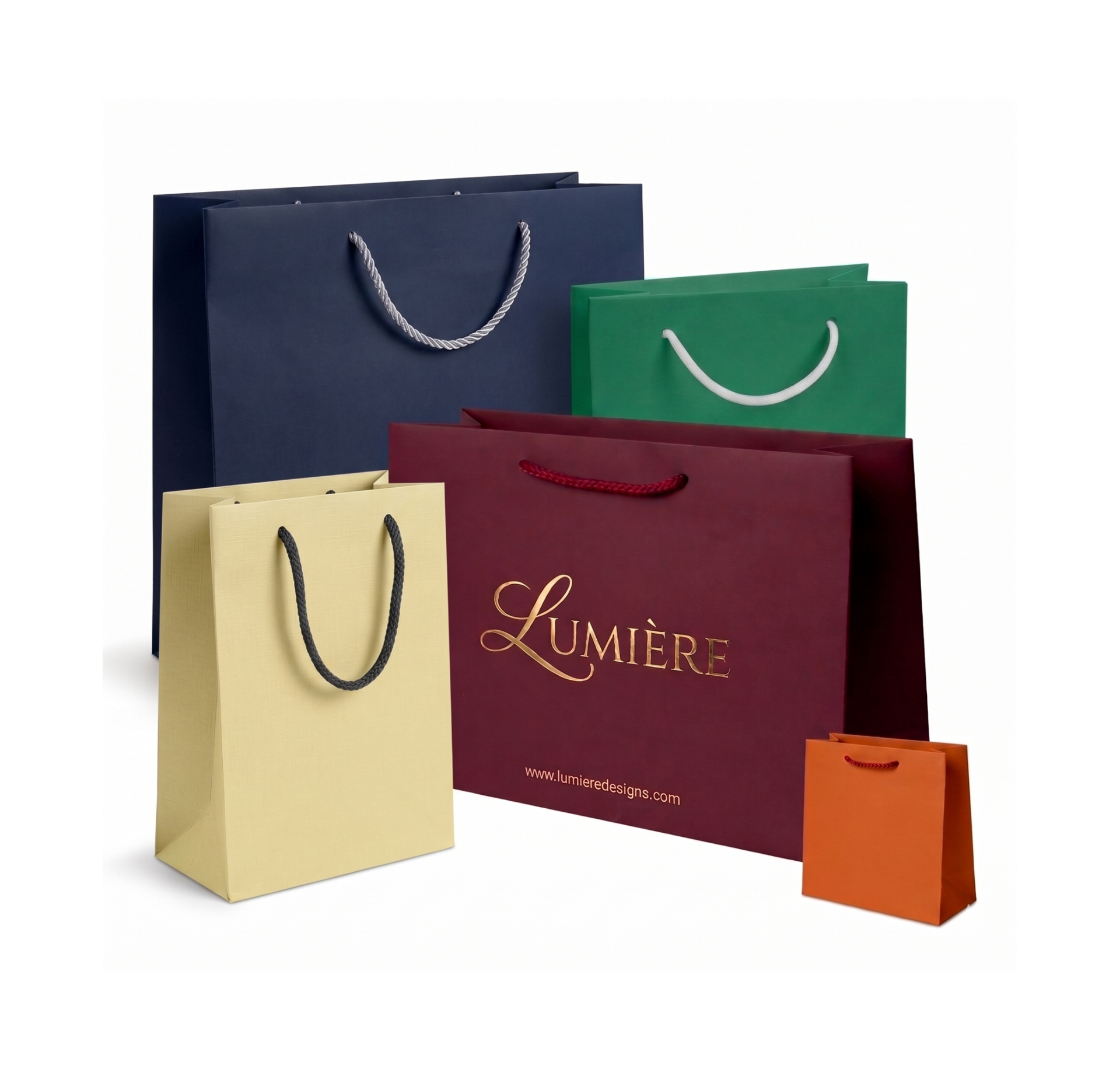 Printed cardboard bags with rope handles
