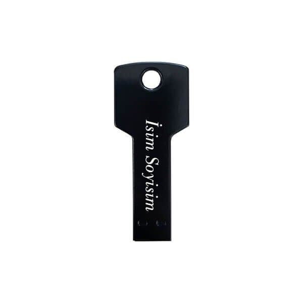 Anahtar Metal USB Bellek 16GB 32GB Siyah - Tek Yön Lazer Baskı  - 100 adet - 16GB Kapasite