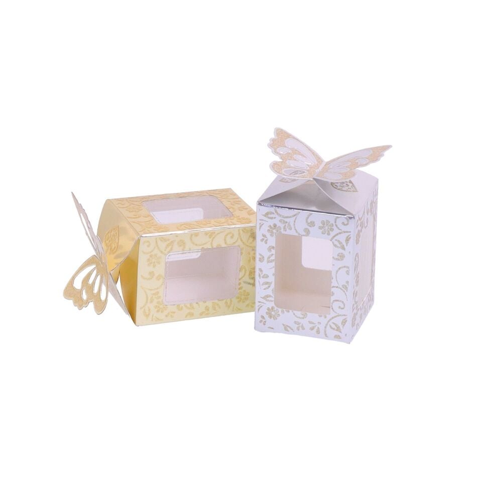 Pencereli Lüks Karton Şeker ve Karton Kutu 3.000 adet - 11x11x11 cm - Mat Selefon + Altın Yaldız