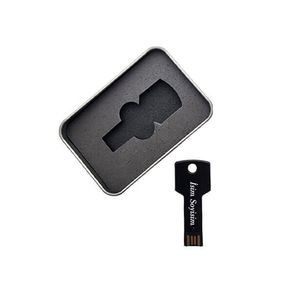 Anahtar Metal USB Bellek 16GB 32GB Siyah - Çift Yön Lazer Baskı  - 500 adet - 32GB Kapasite