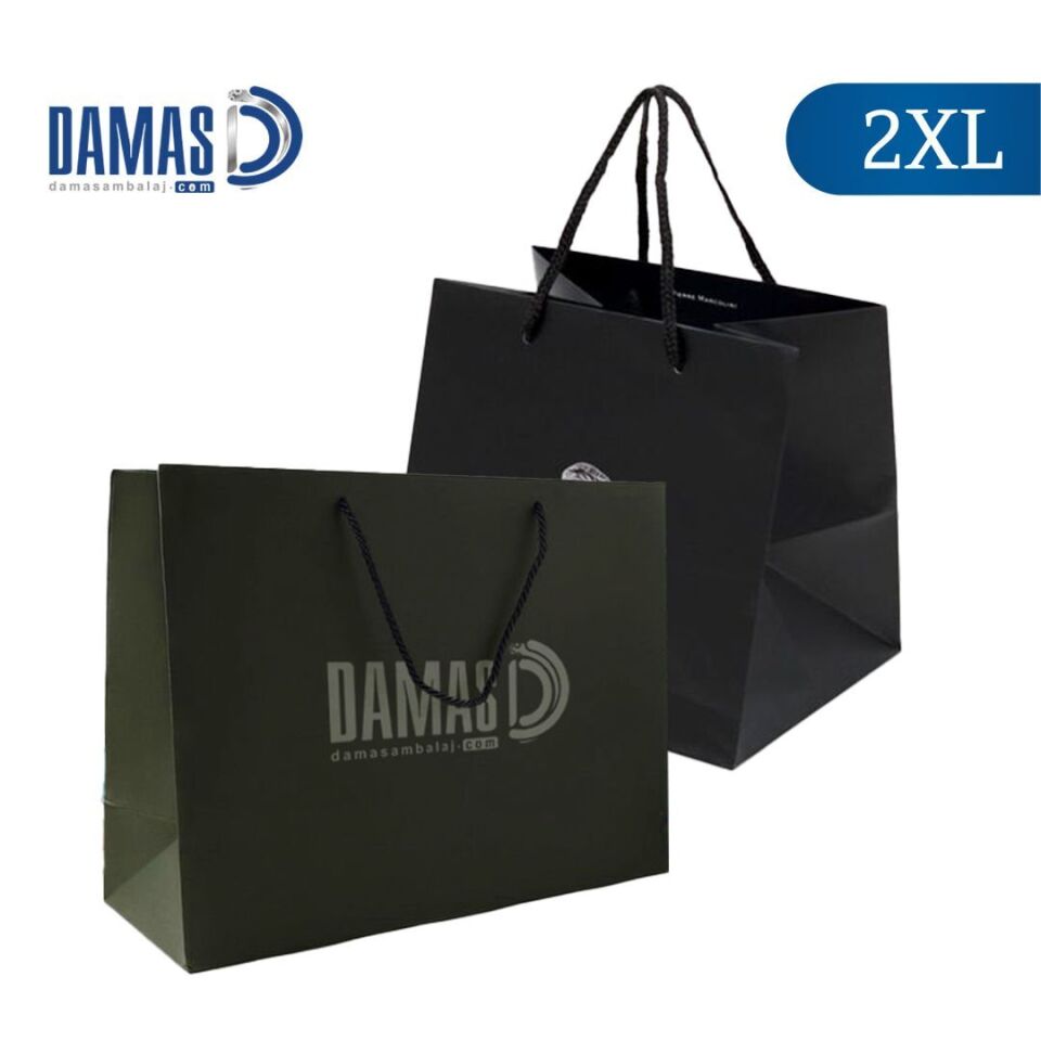 İpli Karton Çanta Baskılı (2XL-D6490) 500 adet - Mat Selefon + Kabartma Lak