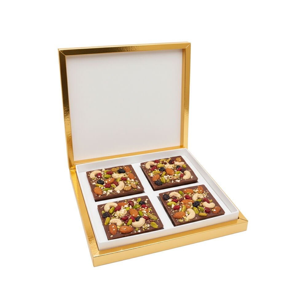Lambalı Karton Çikolata Kutuları Montajlı - 5.000 adet - 20,5x16x5 cm - 350G - Mat Selefon + Kabartma Lak