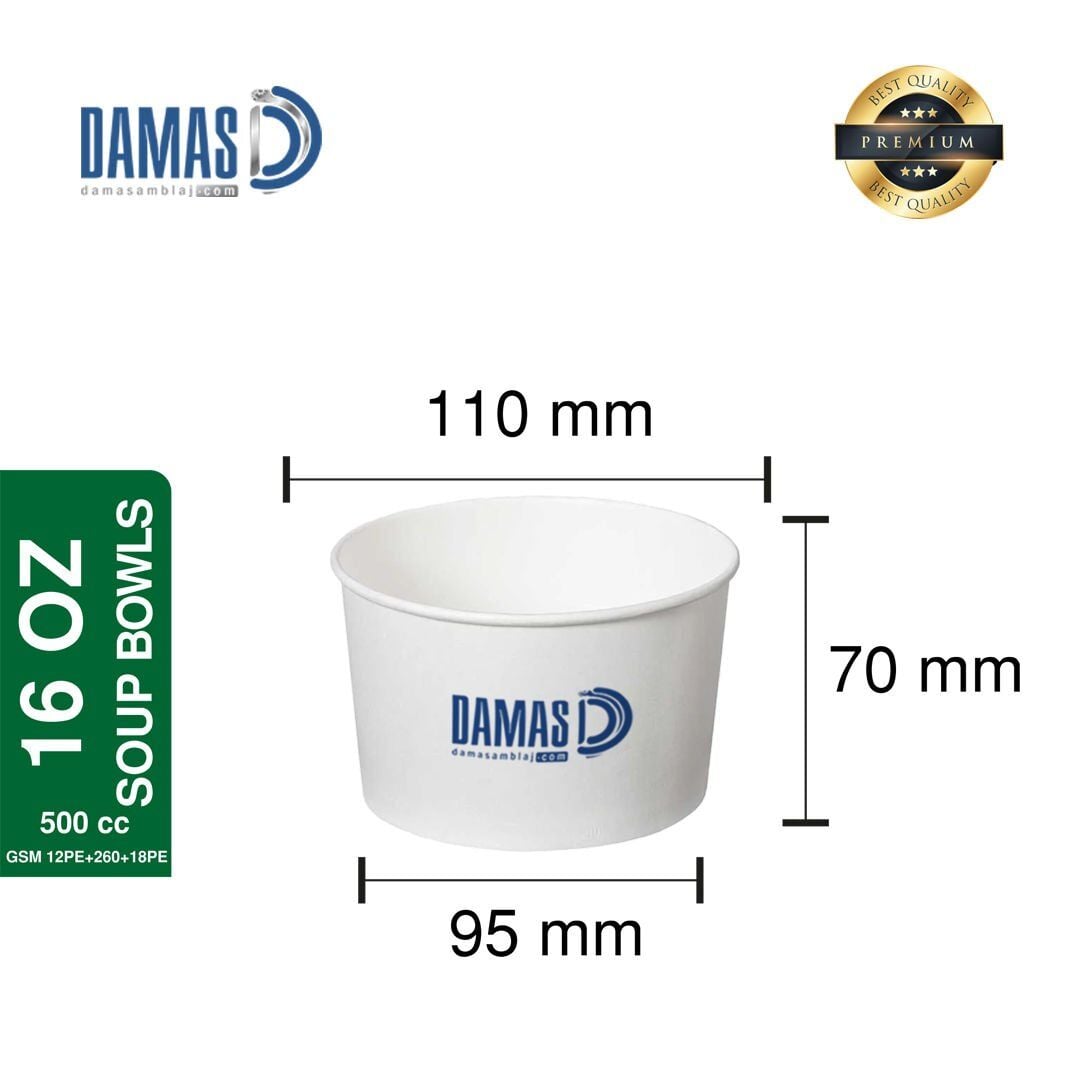 Beyaz Karton Çorba Kasesi ( Baskılı / Baskısız ) 16 OZ - 500 cc  - Baskılı - 25.000 adet - Yok