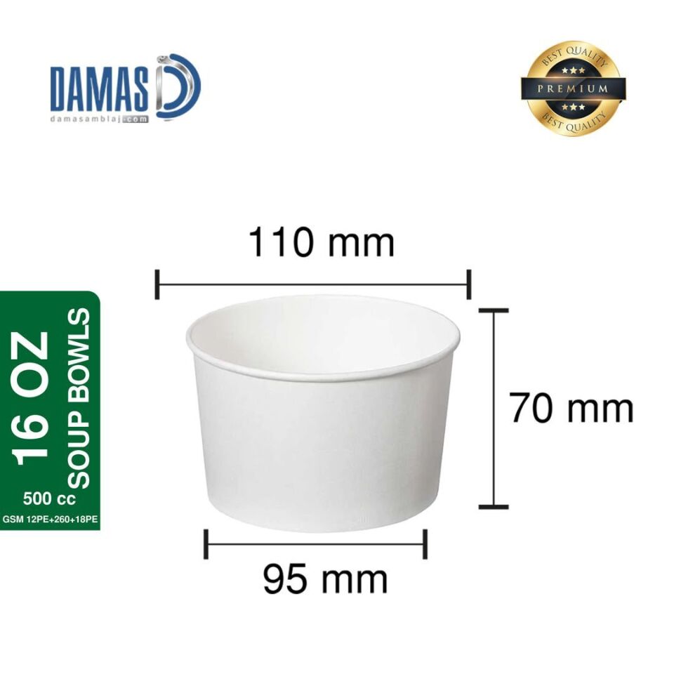 Beyaz Karton Çorba Kasesi ( Baskılı / Baskısız ) 16 OZ - 500 cc  - Baskısız - 25.000 adet - Yok