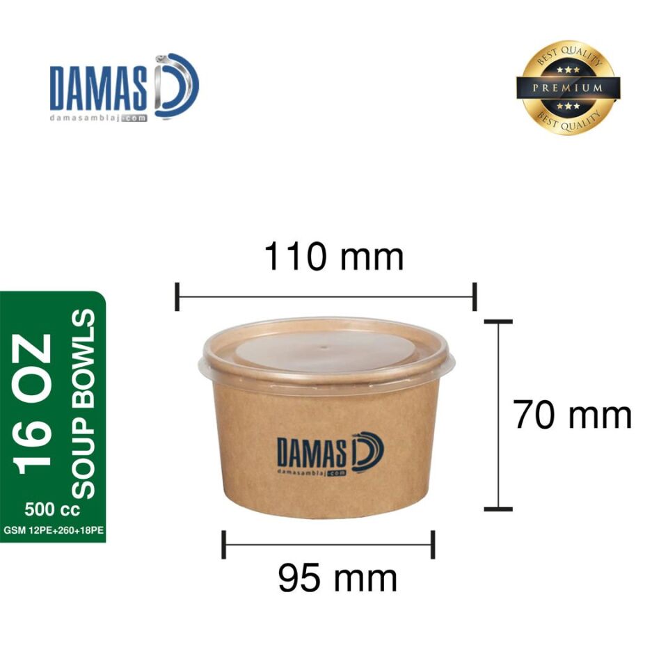 Kraft Çorba Kasesi ( Baskılı / Baskısız ) Baskılı - 100.000 adet - 16 OZ - 500 cc  - PP Lid