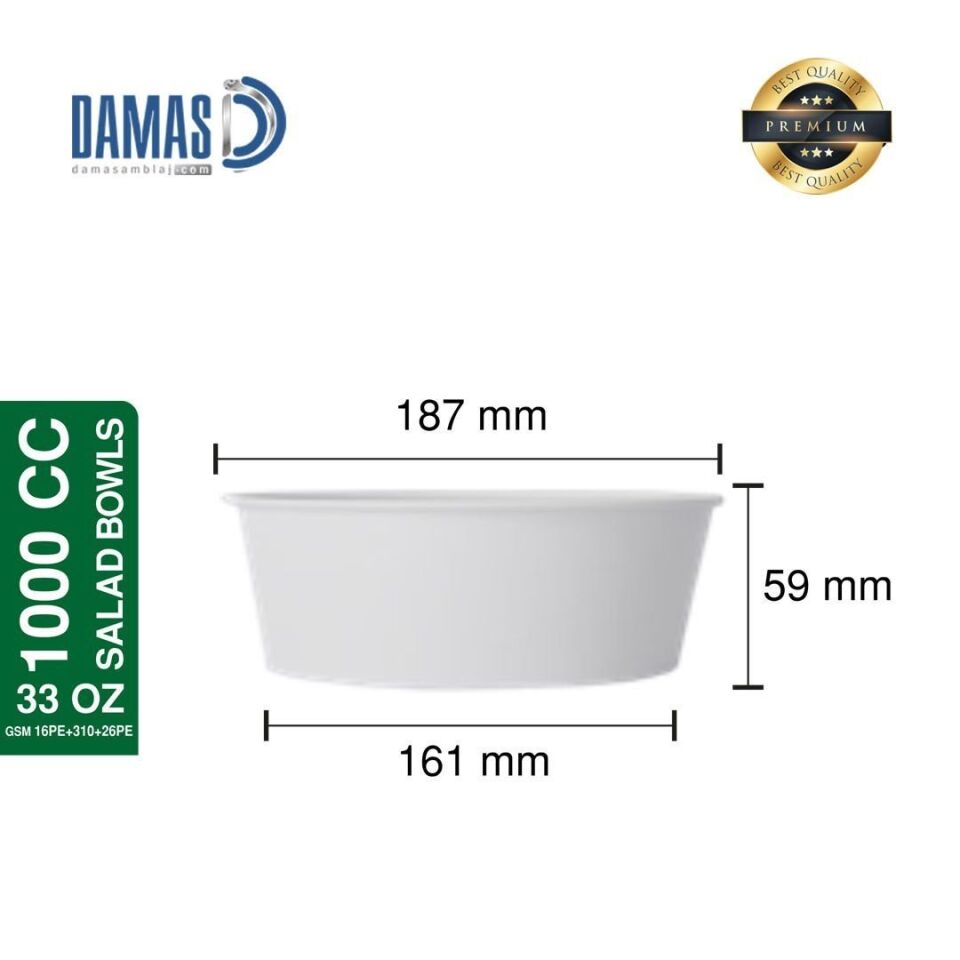 Salata Kasesi Beyaz ( Baskılı / Baskısız ) Baskılı - 50.000 adet - 33 OZ 1000 cc - PP Lid