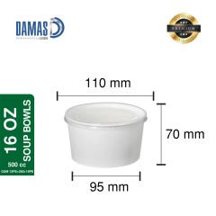 وعاء حساء أبيض غير مطبوع - 50.000 قطعة - 16 أونصة - 500 سم مكعب - غطاء من البولي بروبيلين 