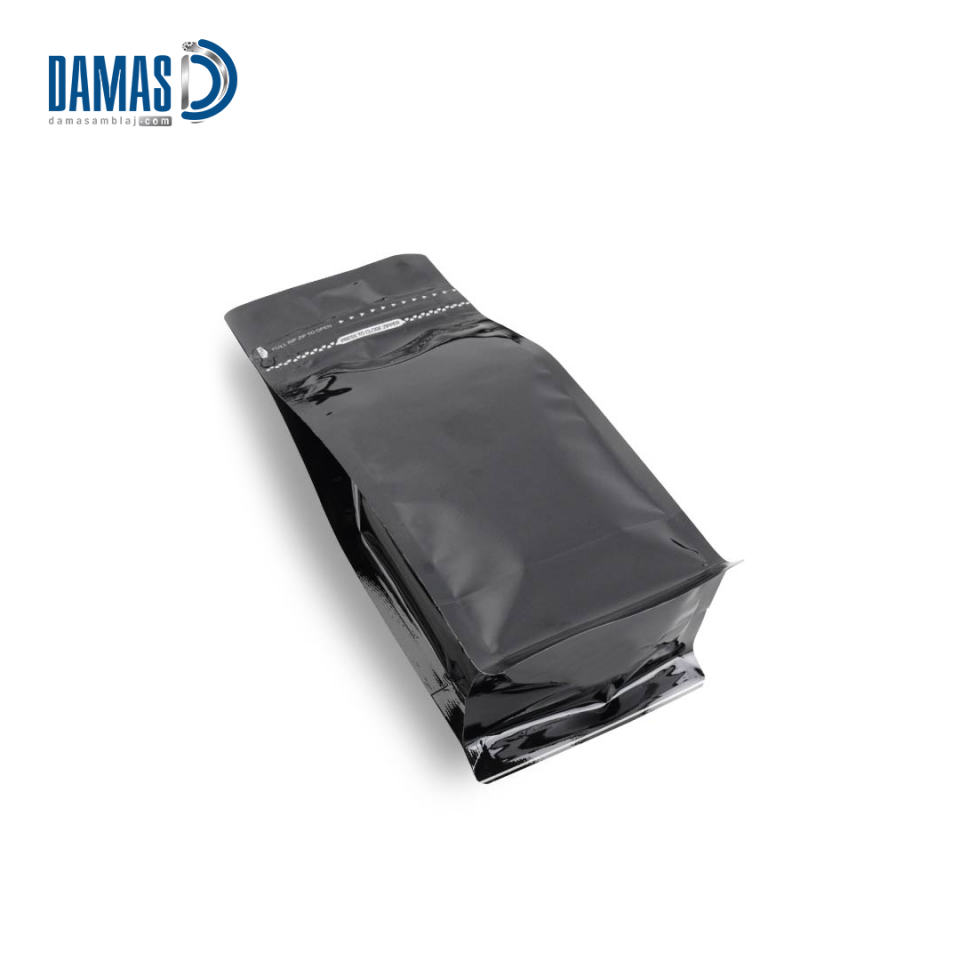 Parlak Pocket Kilitli Renkli Metalize Flat Bottom (Baskısız) 14x36x9,5  cm - 750gr - 500 Adet - Siyah