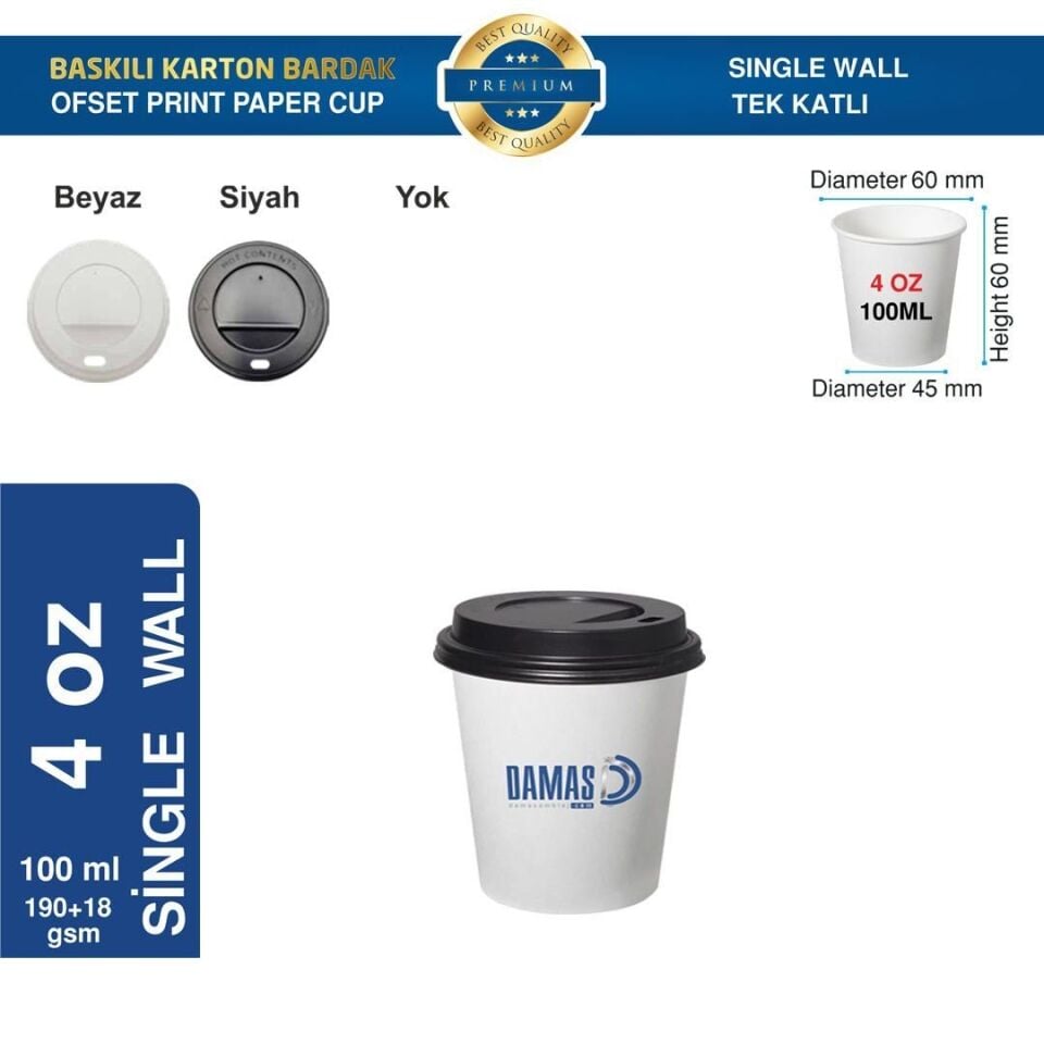 Karton Bardak Tek Katlı 4 oz (Baskılı)