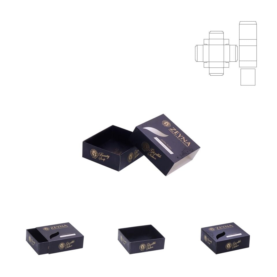 Karton Çekmeceli Kutular ( S ) 10.000 adet - 8,3x8,3x2 cm - Mat Selefon + Kabartma Lak
