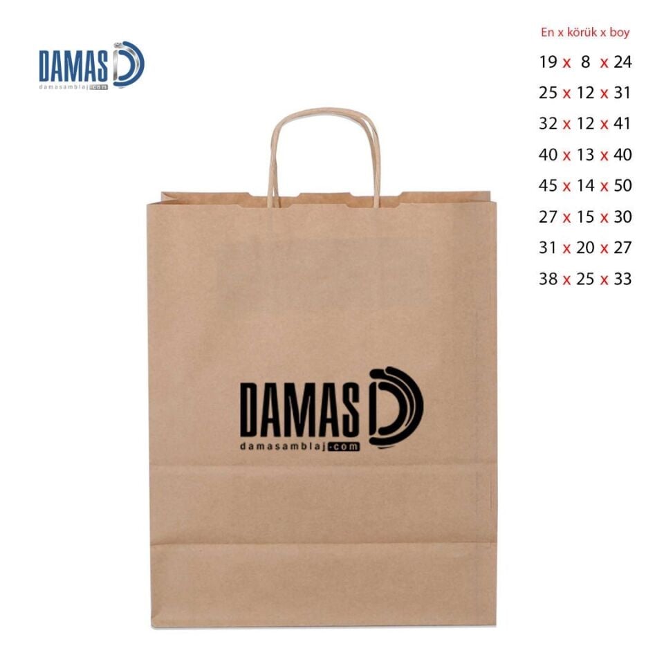 Burgu Saplı Kraft Kağıt Çanta Kahverengi 1.000 adet  - 40x13x40 cm