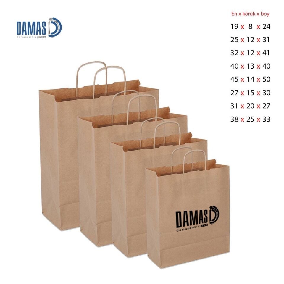 Burgu Saplı Kraft Kağıt Çanta Kahverengi 1.000 adet  - 40x13x40 cm