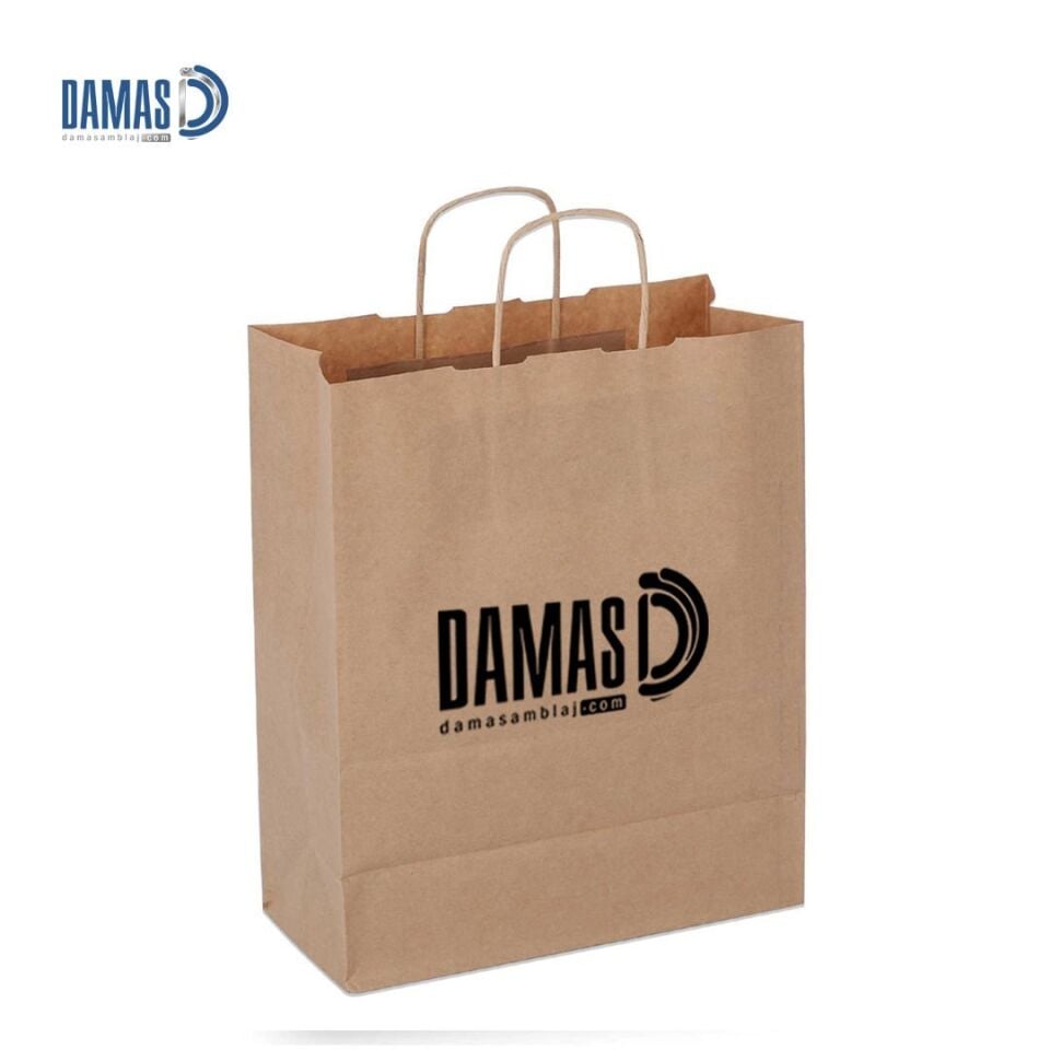 Burgu Saplı Kraft Kağıt Çanta Kahverengi 1.000 adet  - 19x8x24 cm