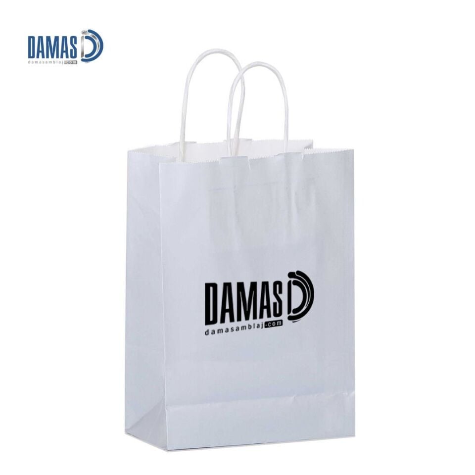 Burgu Saplı Kraft Kağıt Çanta Beyaz 100 adet - 40x13x40 cm