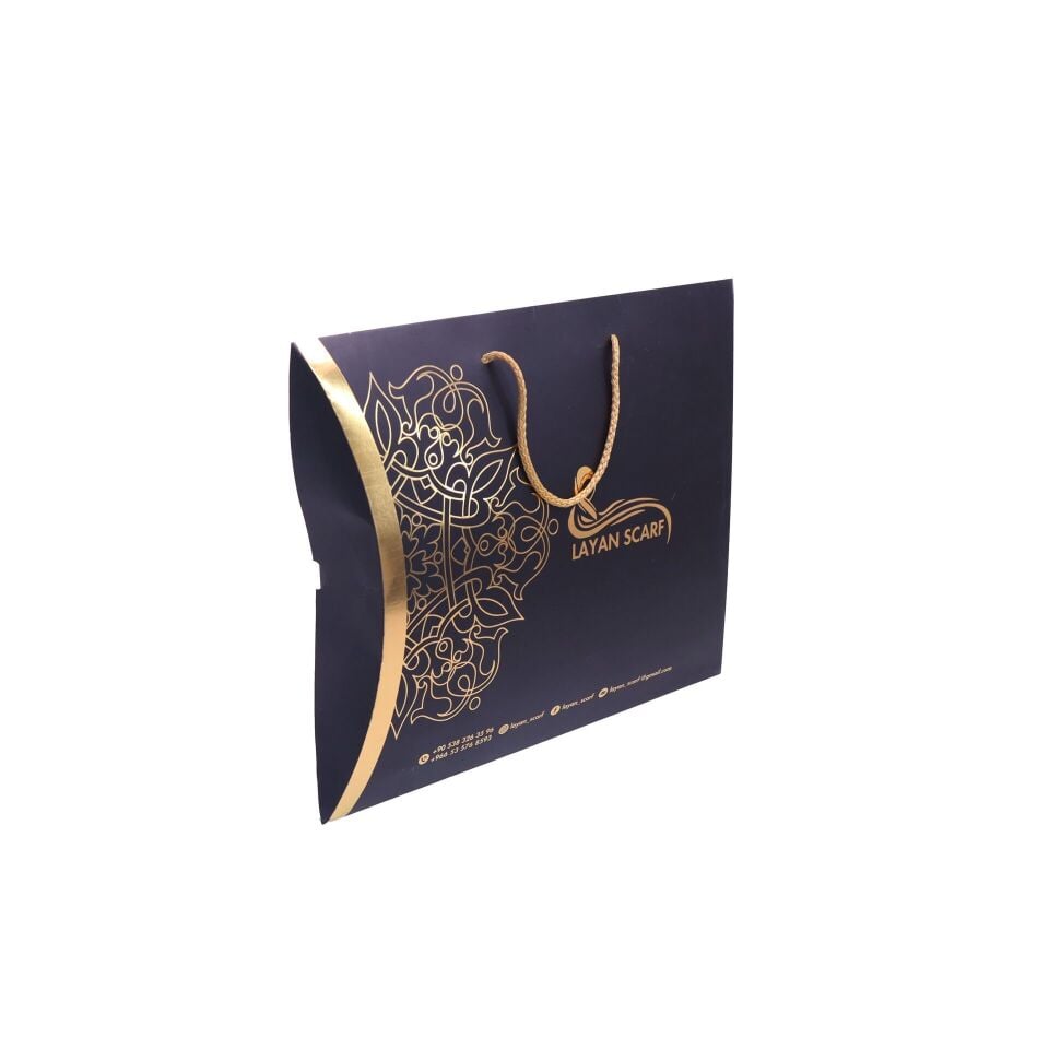 İpli Karton Paket 40x33,5x7 cm - Mat Selefon + Altın Yaldız - 2.000 adet