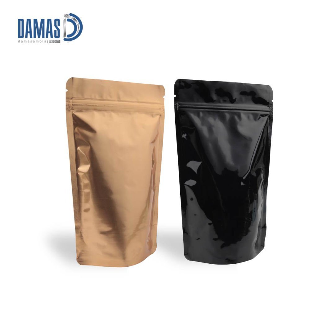 Parlak Siyah - Gold Alüminyum Doypack ( Baskısız )