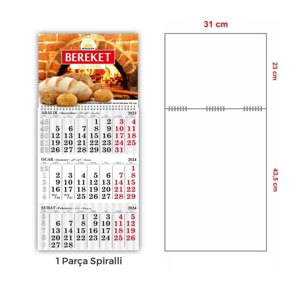 Gemici Takvimi Spiralli Ala-04 (ÖZEL BASKI) 500 adet - Spiralli 2 Parça