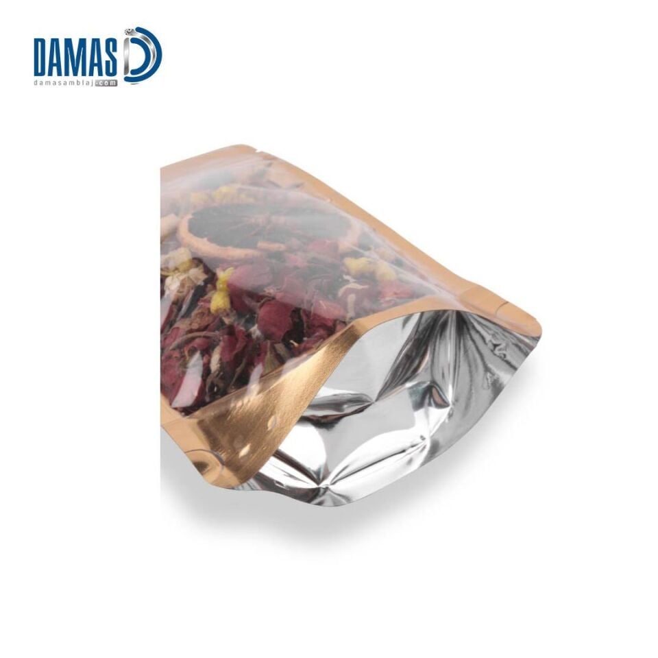 Şeffaf Gold Metalize Kilitli Doypack  ( Baskısız )