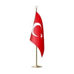 Tekli Makam Bayrağı | Krom / Altın Direk DMSMB-01