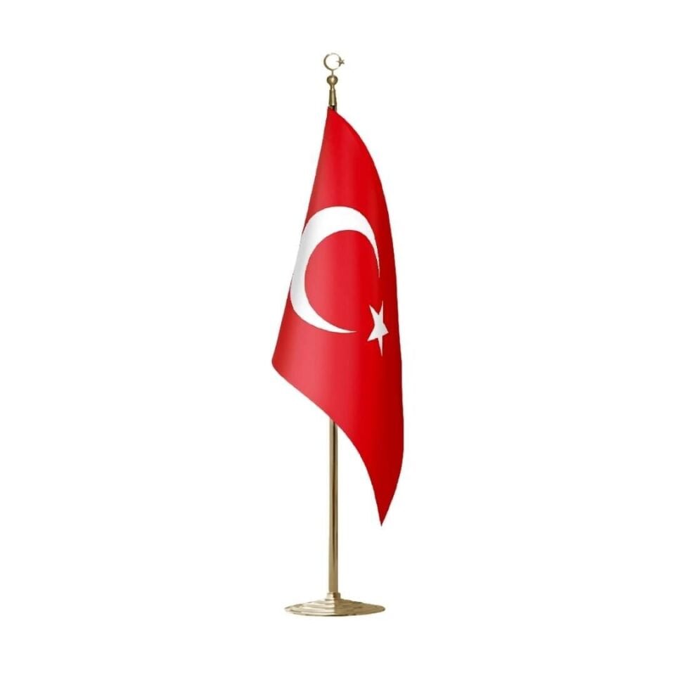 Tekli Makam Bayrağı | Krom / Altın Direk DMSMB-01 Altın - 5 Adet  - Püsküllü